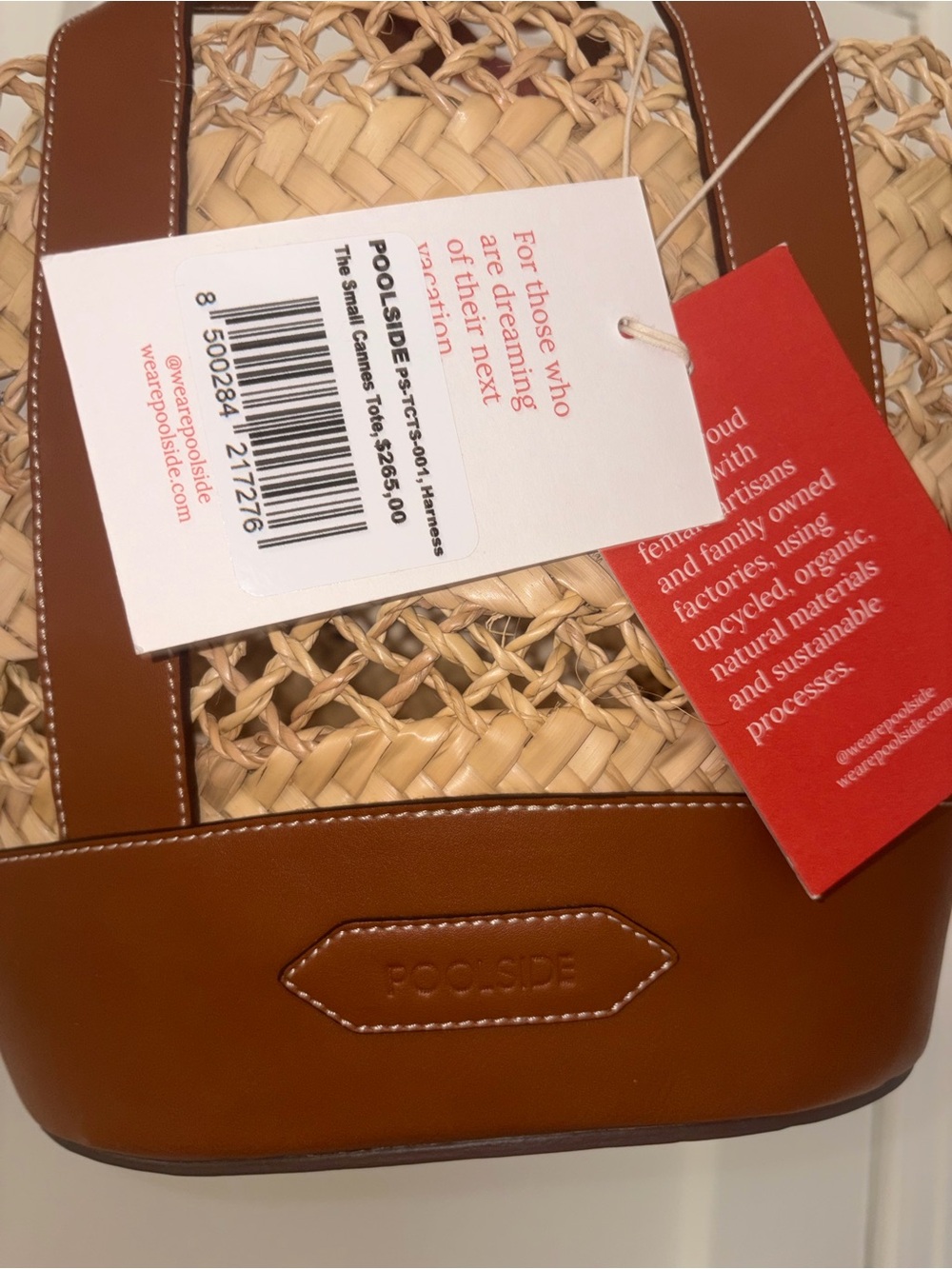 Poolside Cannes Straw Tote with Tan Leather Trim